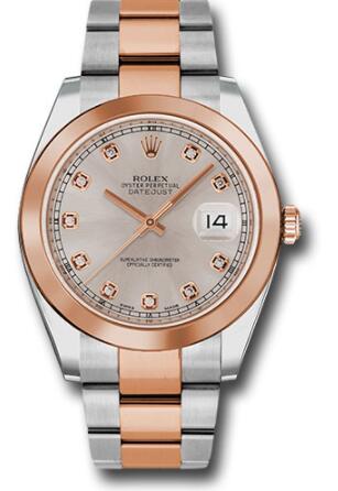 Replica Rolex Steel and Everose Rolesor Datejust 41 Watch 126301 Smooth Bezel Sundust Diamond Dial Oyster Bracelet